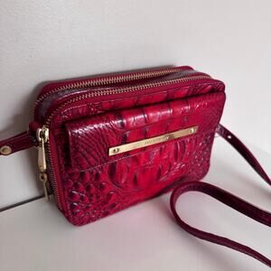 Brahmin Red Leather Jules Crossbody Double Zip Bag
